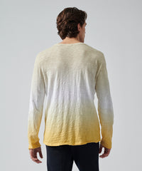 Honey Gold/ White/ Dune Bar Slub Jersey Long Sleeve Destroyed Wash Tee | Men's Cotton Long Sleeeve Tee by ATM Anthony Thomas Melillo