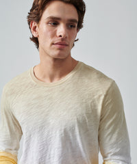 Honey Gold/ White/ Dune Bar Slub Jersey Long Sleeve Destroyed Wash Tee | Men's Cotton Long Sleeeve Tee by ATM Anthony Thomas Melillo