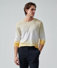 Honey Gold/ White/ Dune Bar Slub Jersey Long Sleeve Destroyed Wash Tee | Men's Cotton Long Sleeeve Tee by ATM Anthony Thomas Melillo