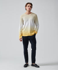 Honey Gold/ White/ Dune Bar Slub Jersey Long Sleeve Destroyed Wash Tee | Men's Cotton Long Sleeeve Tee by ATM Anthony Thomas Melillo