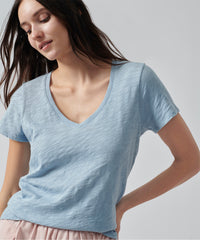 Marina Slub Jersey Schoolboy V-Neck Tee | Women's Cotton Short Sleeve Tee by ATM Anthony Thomas Melillo