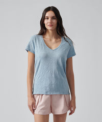 Marina Slub Jersey Schoolboy V-Neck Tee | Women's Cotton Short Sleeve Tee by ATM Anthony Thomas Melillo