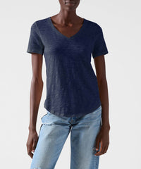 Midnight Slub Jersey V-Neck Tee | Women's Cotton Short Sleeve Tee by ATM Anthony Thomas Melillo