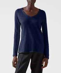 Midnight Slub Jersey Long Sleeve V-Neck Tee | Women's Cotton Long Sleeve Tee by ATM Anthony Thomas Melillo
