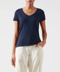 Midnight Slub Jersey Schoolboy V-Neck Tee | Women's Cotton Short Sleeve Tee by ATM Anthony Thomas Melillo