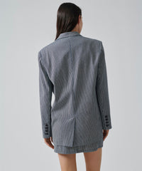 Naval Blue Combo Cotton Blend Railroad Stripe Boyfriend Blazer | Women's Top by ATM Anthony Thomas Melillo
