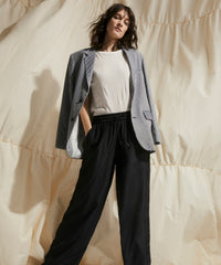 Naval Blue Combo Cotton Blend Railroad Stripe Boyfriend Blazer | Women's Top by ATM Anthony Thomas Melillo