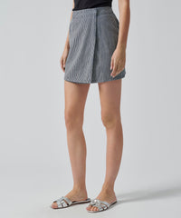 Naval Blue Combo Cotton Blend Railroad Stripe Skirt | Women's Skirt by ATM Anthony Thomas Melillo