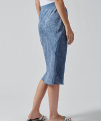 Naval Blue Combo Silk Charmeuse Pull-On Skirt | Women's Skirt by ATM Anthony Thomas Melillo