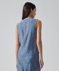 Naval Blue Combo Silk Charmeuse Sleeveless Muscle Tee | Women's Top by ATM Anthony Thomas Melillo