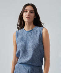 Naval Blue Combo Silk Charmeuse Sleeveless Muscle Tee | Women's Top by ATM Anthony Thomas Melillo