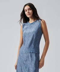 Naval Blue Combo Silk Charmeuse Sleeveless Muscle Tee | Women's Top by ATM Anthony Thomas Melillo