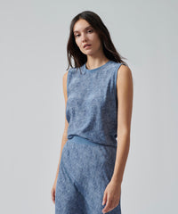 Naval Blue Combo Silk Charmeuse Sleeveless Muscle Tee | Women's Top by ATM Anthony Thomas Melillo