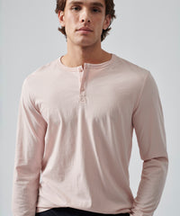 Oyster Pink Classic Jersey Long Sleeve Henley | Men's Cotton Long Sleeeve Tee by ATM Anthony Thomas Melillo
