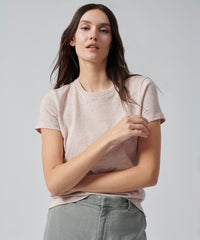 Oyster Pink Donegal Jersey Schoolboy Crew Neck Tee | Women's Cotton Short Sleeve Tee by ATM Anthony Thomas Melillo