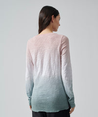 Slub Jersey Long Sleeve Destroyed Wash Tee - Oyster Pink/ White/ Surf Green