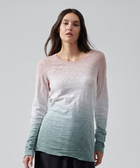 Slub Jersey Long Sleeve Destroyed Wash Tee - Oyster Pink/ White/ Surf Green