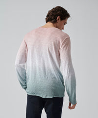 Oyster Pink/ White/ Surf Green Slub Jersey Long Sleeve Destroyed Wash Tee | Men's Cotton Short Sleeeve Tee by ATM Anthony Thomas Melillo