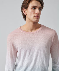 Oyster Pink/ White/ Surf Green Slub Jersey Long Sleeve Destroyed Wash Tee | Men's Cotton Short Sleeeve Tee by ATM Anthony Thomas Melillo