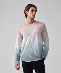 Oyster Pink/ White/ Surf Green Slub Jersey Long Sleeve Destroyed Wash Tee | Men's Cotton Short Sleeeve Tee by ATM Anthony Thomas Melillo