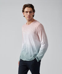 Oyster Pink/ White/ Surf Green Slub Jersey Long Sleeve Destroyed Wash Tee | Men's Cotton Short Sleeeve Tee by ATM Anthony Thomas Melillo