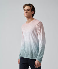 Oyster Pink/ White/ Surf Green Slub Jersey Long Sleeve Destroyed Wash Tee | Men's Cotton Short Sleeeve Tee by ATM Anthony Thomas Melillo
