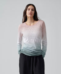Slub Jersey Long Sleeve Destroyed Wash Tee - Oyster Pink/ White/ Surf Green