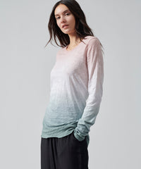 Slub Jersey Long Sleeve Destroyed Wash Tee - Oyster Pink/ White/ Surf Green