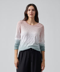 Slub Jersey Long Sleeve Destroyed Wash Tee - Oyster Pink/ White/ Surf Green