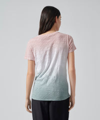 Oyster Pink/ White/ Surf Green Slub Jersey Schoolboy Crew Neck Tee | Women's Cotton Short Sleeve Tee by ATM Anthony Thomas Melillo