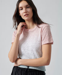 Oyster Pink/ White/ Surf Green Slub Jersey Schoolboy Crew Neck Tee | Women's Cotton Short Sleeve Tee by ATM Anthony Thomas Melillo