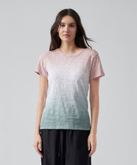 Oyster Pink/ White/ Surf Green Slub Jersey Schoolboy Crew Neck Tee | Women's Cotton Short Sleeve Tee by ATM Anthony Thomas Melillo