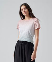 Oyster Pink/ White/ Surf Green Slub Jersey Schoolboy Crew Neck Tee | Women's Cotton Short Sleeve Tee by ATM Anthony Thomas Melillo
