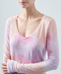 Pink Gardenia Jelly Fish Slub Jersey Long Sleeve V-Neck Tee | Women's Cotton Long Sleeve Tee by ATM Anthony Thomas Melillo