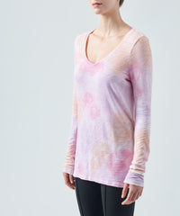Pink Gardenia Jelly Fish Slub Jersey Long Sleeve V-Neck Tee | Women's Cotton Long Sleeve Tee by ATM Anthony Thomas Melillo