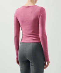 Pink Gardenia Modal Rib Long Sleeve Ruched V-Neck Top | Women's Top ATM Anthony Thomas Melillo
