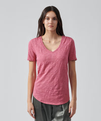 Rose Wine Slub Jersey Classic V-Neck Tee | Women's Cotton Short Sleeve Tee by ATM Anthony Thomas Melillo