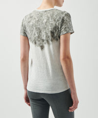 Silver/ Smoke Print Slub Jersey Schoolboy Crew Neck Tee | Women's Short Sleeve T-Shirt by ATM Anthony Thomas Melillo