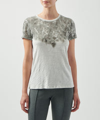 Silver/ Smoke Print Slub Jersey Schoolboy Crew Neck Tee | Women's Short Sleeve T-Shirt by ATM Anthony Thomas Melillo