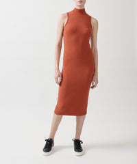 Spice Modal Rib Mock Neck Back Button Placket Dress | Women's Casual Dress by ATM Anthony Thomas Melillo