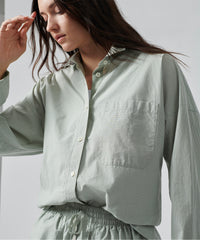 Striped Cotton Poplin Boyfriend Shirt - Surf Green Combo