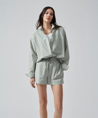 Surf Green Combo Striped Cotton Poplin Boyfriend Shirt | Women's Top by ATM Anthony Thomas Melillo