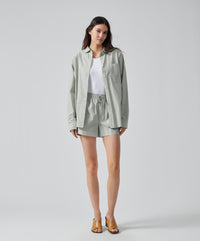 Surf Green Combo Striped Cotton Poplin Boyfriend Shirt | Women's Top by ATM Anthony Thomas Melillo
