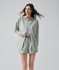 Surf Green Combo Striped Cotton Poplin Boyfriend Shirt | Women's Top by ATM Anthony Thomas Melillo