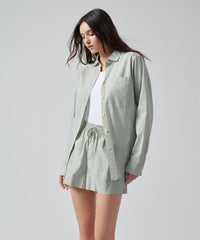 Surf Green Combo Striped Cotton Poplin Boyfriend Shirt | Women's Top by ATM Anthony Thomas Melillo