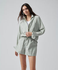 Surf Green Combo Striped Cotton Poplin Boyfriend Shirt | Women's Top by ATM Anthony Thomas Melillo