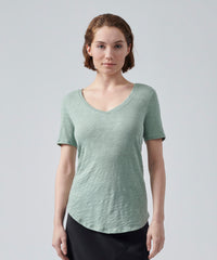 Surf Green Slub Jersey Classic V-Neck Tee | Women's Cotton Short Sleeve Tee by ATM Anthony Thomas Melillo