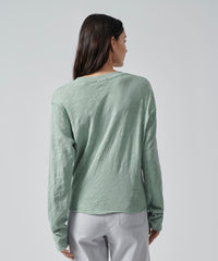 Slub Jersey Long Sleeve Destroyed Wash Crop Tee - Surf Green