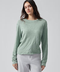 Surf Green Slub Jersey Long Sleeve Destroyed Wash Crop Tee | Women's Cotton Long Sleeve Tee by ATM Anthony Thomas Melillo
