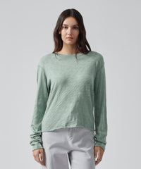 Surf Green Slub Jersey Long Sleeve Destroyed Wash Crop Tee | Women's Cotton Long Sleeve Tee by ATM Anthony Thomas Melillo